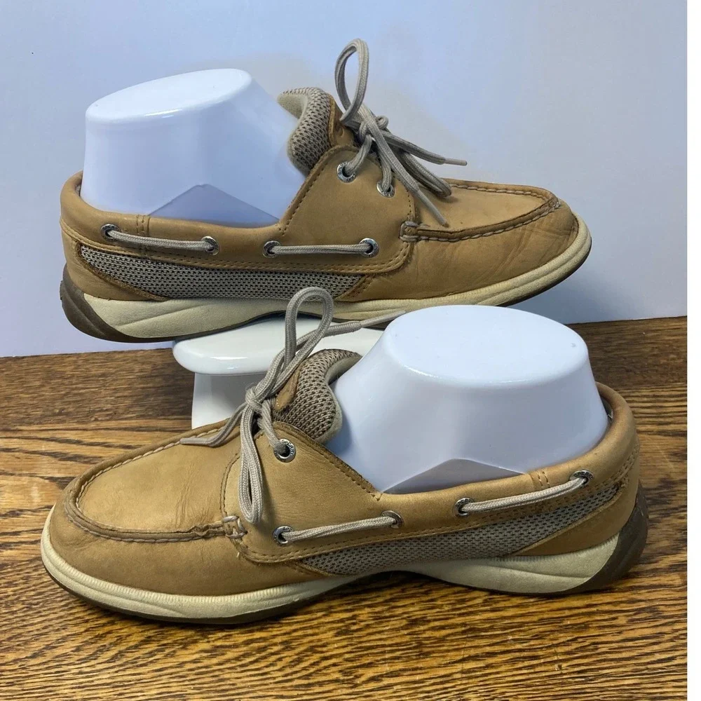 Sperry Top-Sider Womens 7M Tan Leather Mesh Boat Shoes Loafers 9774829